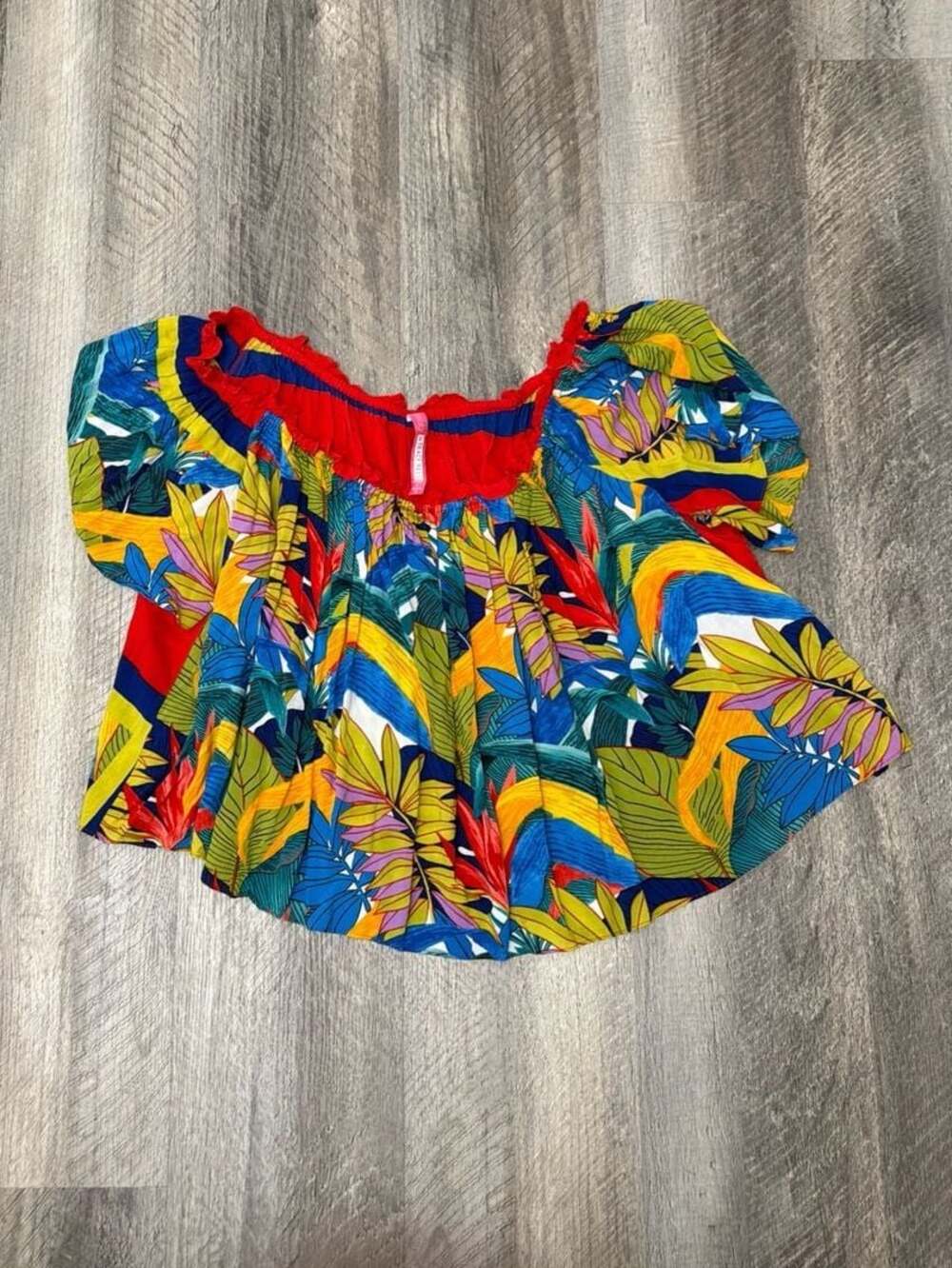 Plenty by Tracy Reese Off-The-Shoulder Tropical Floral Smocked Crop Blouse